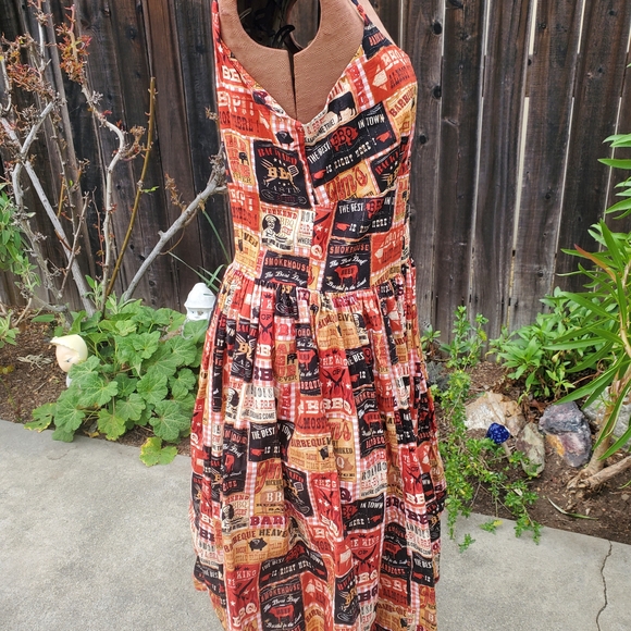 Bernie Dexter Asymmetrical Dress in Red and Black BBQ Print - Picture 6 of 7